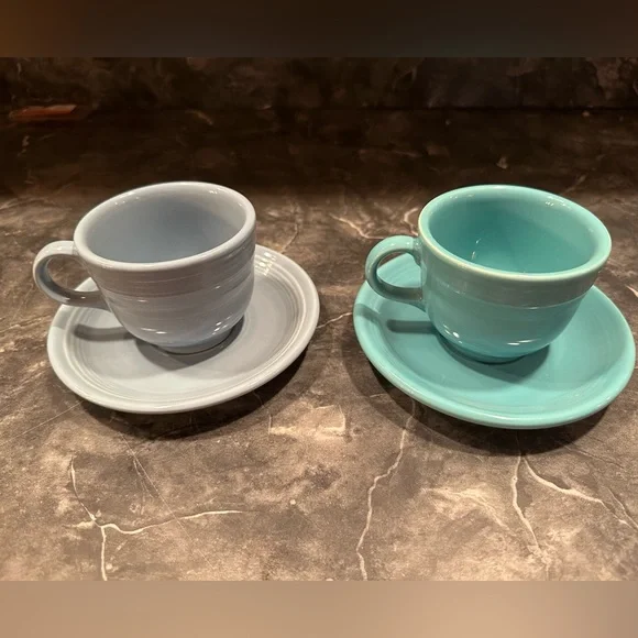 Fiesta (firstaware) teacups and saucers - Picture 1 of 8